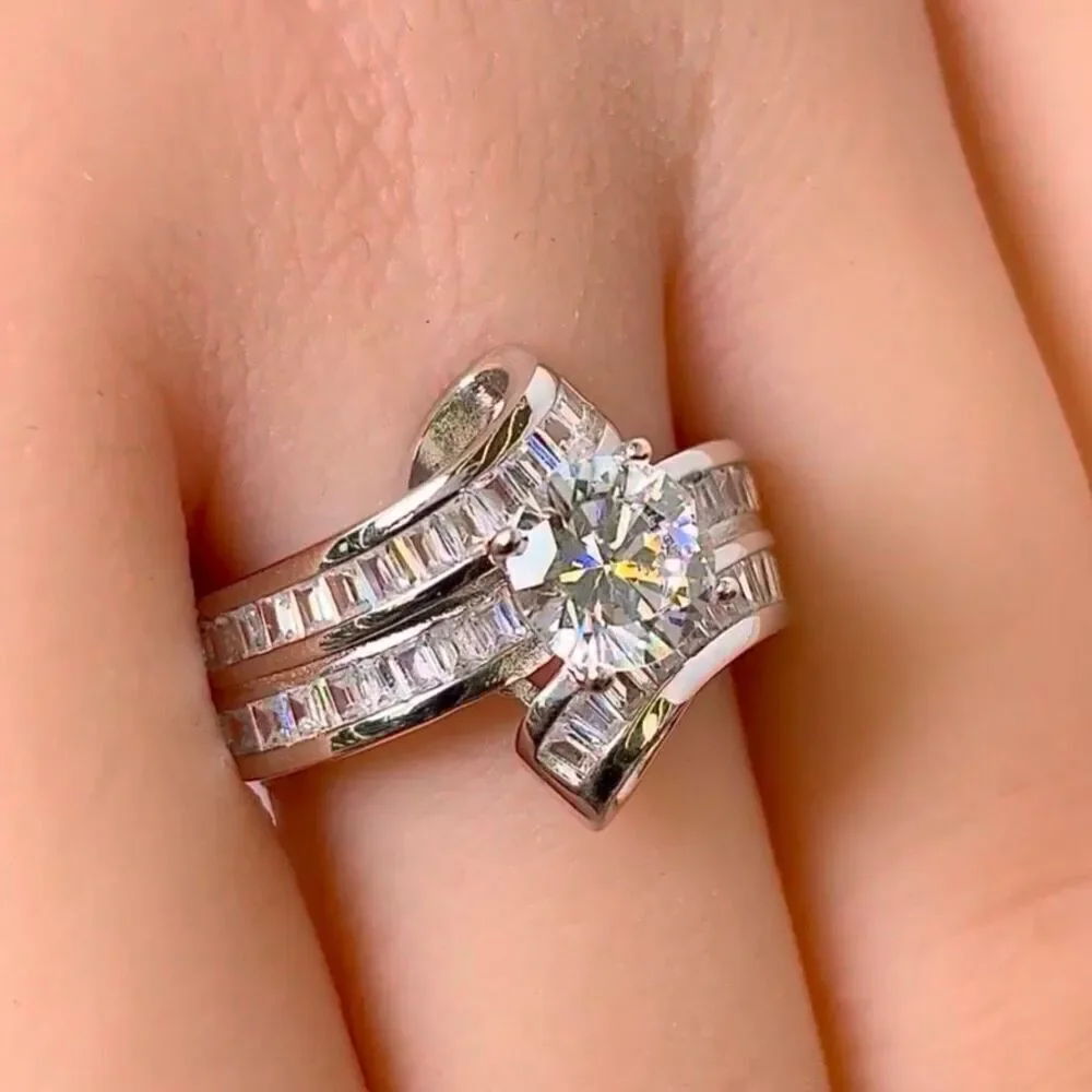 Sterling Silver Twisted Channel CZ Engagement Ring New